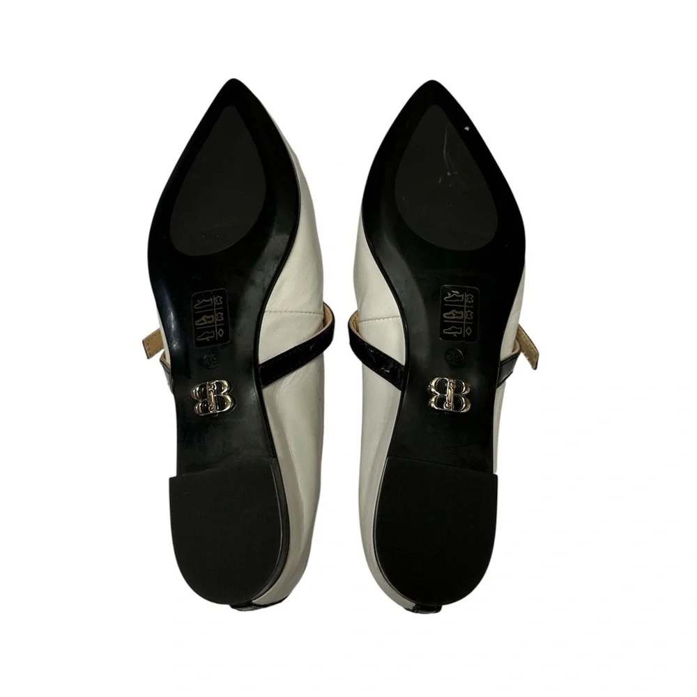 Beautiisoles Maya Pointed Toe Flat White Black Straps Women's 39